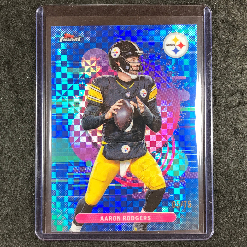 2025 Topps Finest NFL AARON RODGERS Uncommon Blue X-Fractor 5/75