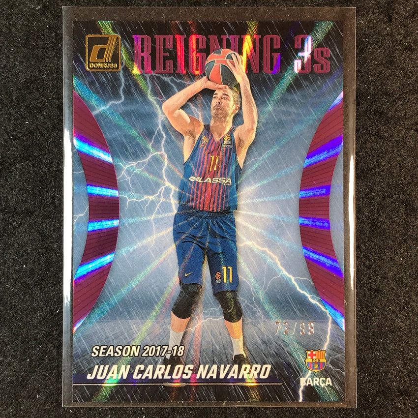 2023-24 Donruss Euroleague JUAN CARLOS NAVARRO Reigning 3s Purple Laser 73/99 #9