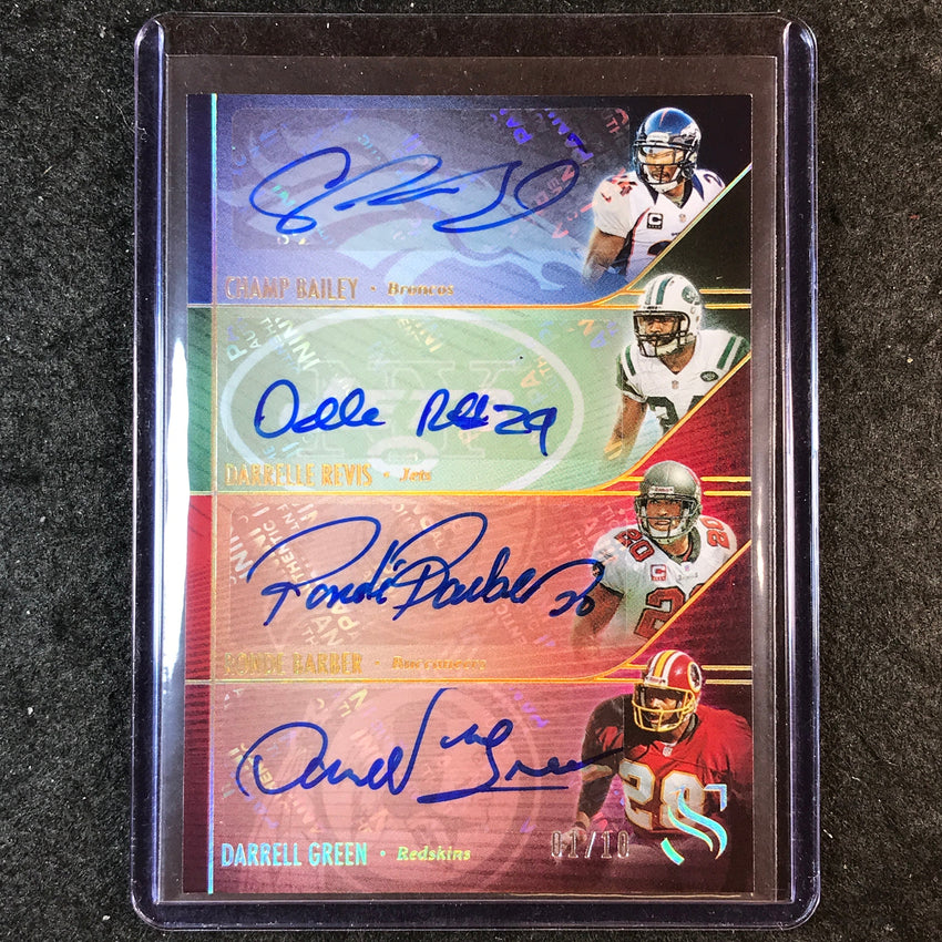 2025 Silhouette Football BAILEY REVIS BARBER GREEN Quad Auto Gold 1/10