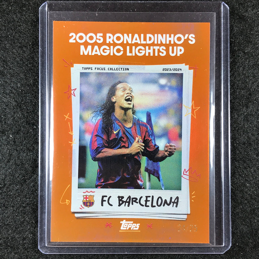 2023-24 Topps Focus Barcelona 2005 RONALDINHO MAGIC Moments In Time Orange 24/25