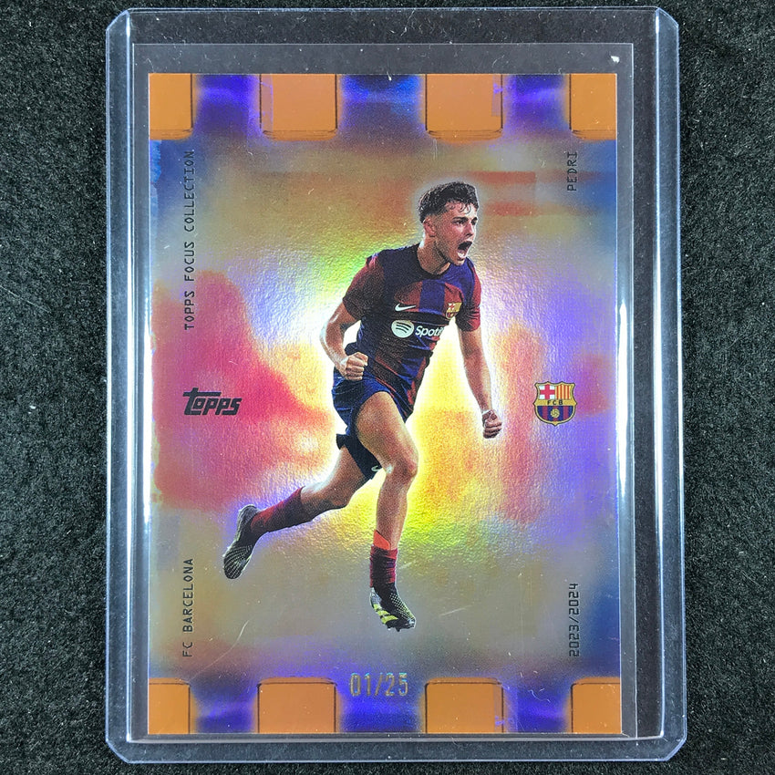 2023-24 Topps Focus Barcelona PEDRI Golden Hour Orange Rainbow Foil 1/25
