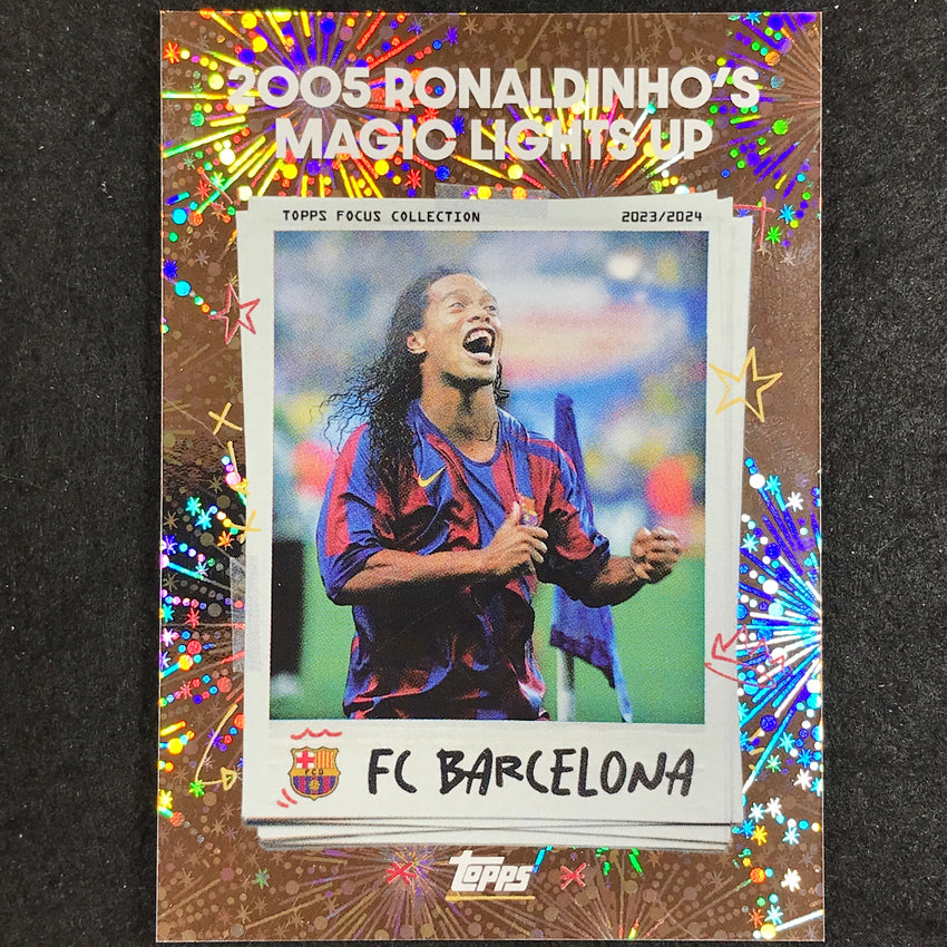 2023-24 Topps Focus Barcelona 2005 RONALDINHO MAGIC Moments In Time Foil #49