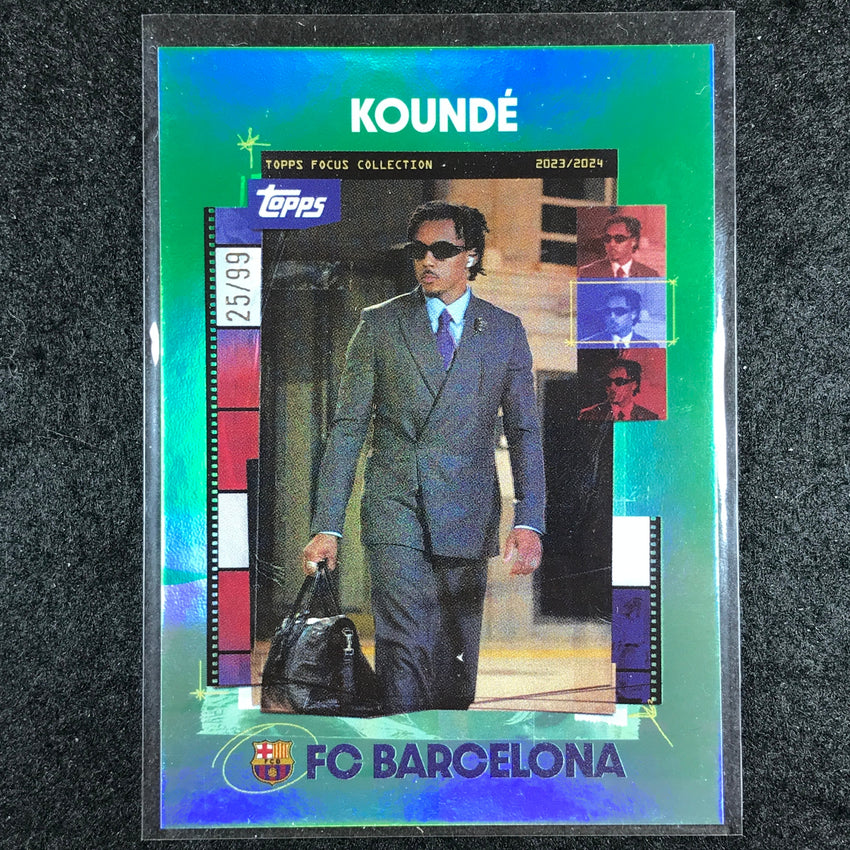 2023-24 Topps Focus Barcelona JULES KOUNDE Snapshots Green Rainbow Foil 25/99 #3