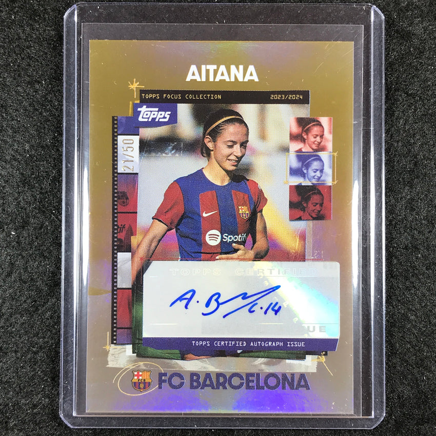 2023-24 Topps Focus Barcelona AITANA BONMATI Snapshots Auto Gold 21/50