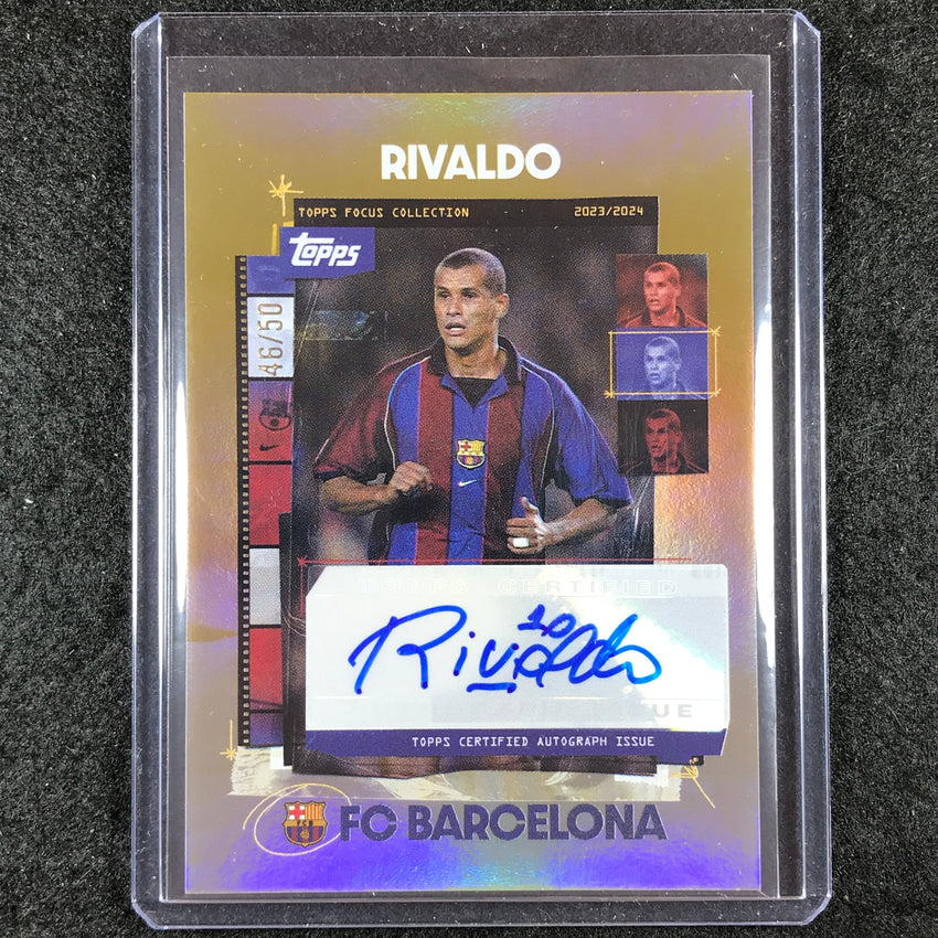 2023-24 Topps Focus Barcelona RIVALDO Snapshots Auto Gold 46/50