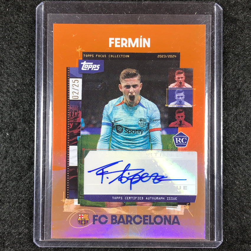 2023-24 Topps Focus Barcelona FERMIN LOPEZ Snapshots Rookie Auto Orange 2/25