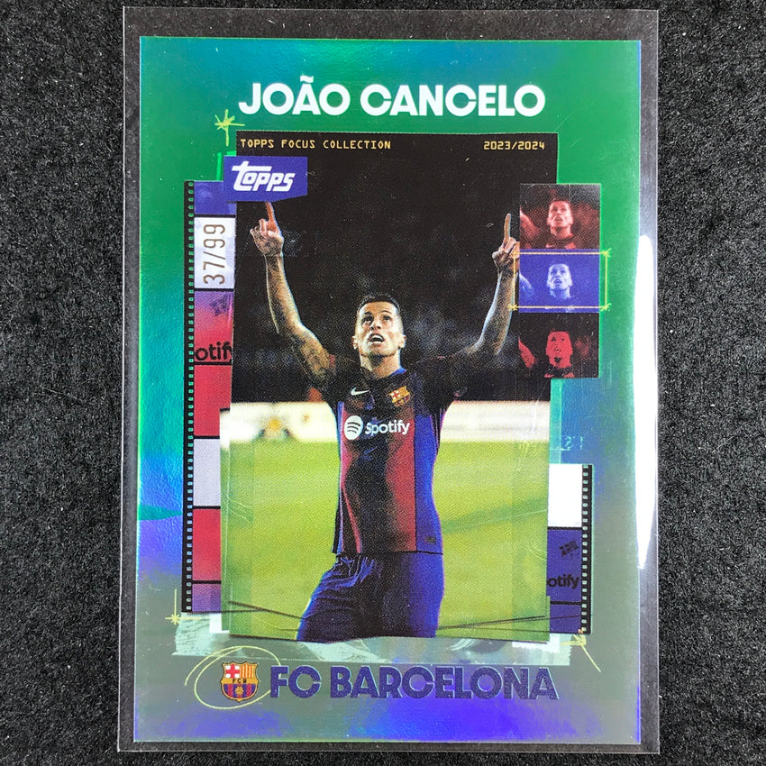 2023-24 Topps Focus Barcelona JOAO CANCELO Snapshots Green Rainbow Foil 37/99 #9
