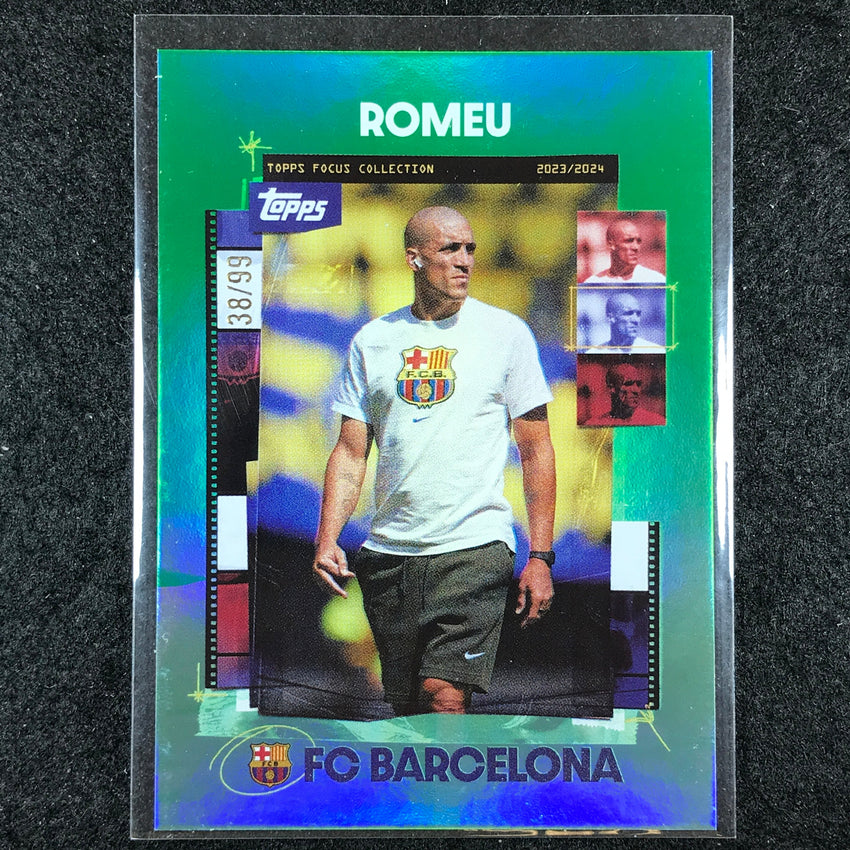 2023-24 Topps Focus Barcelona ORIOL ROMEU Snapshots Green Rainbow Foil 38/99 #26