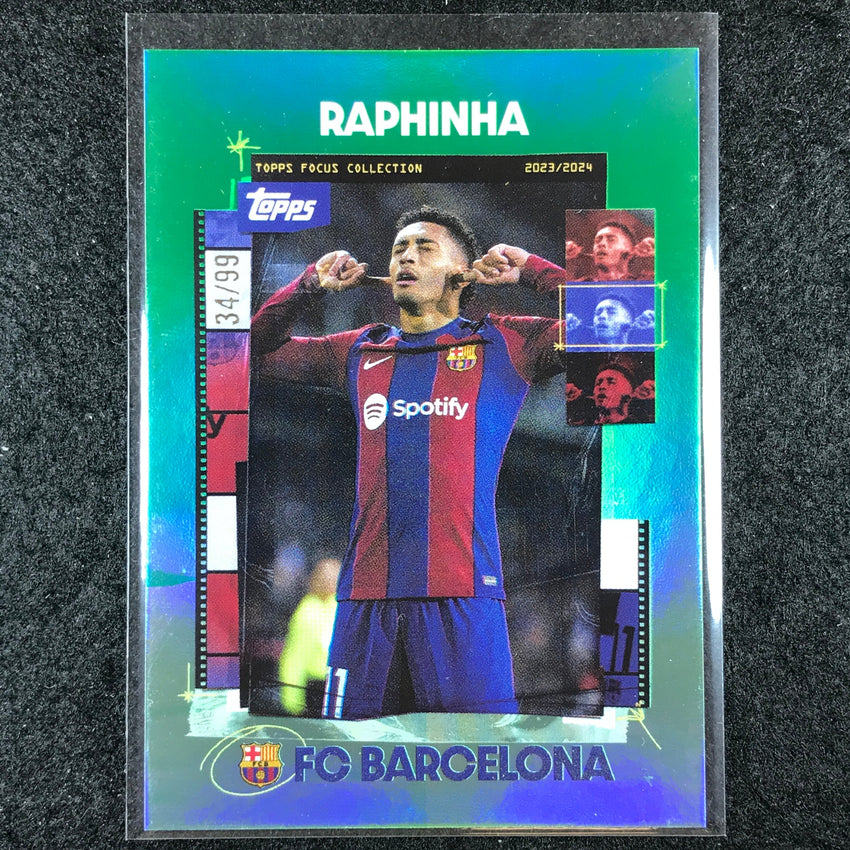2023-24 Topps Focus Barcelona RAPHINHA Snapshots Green Rainbow Foil 34/99 #27