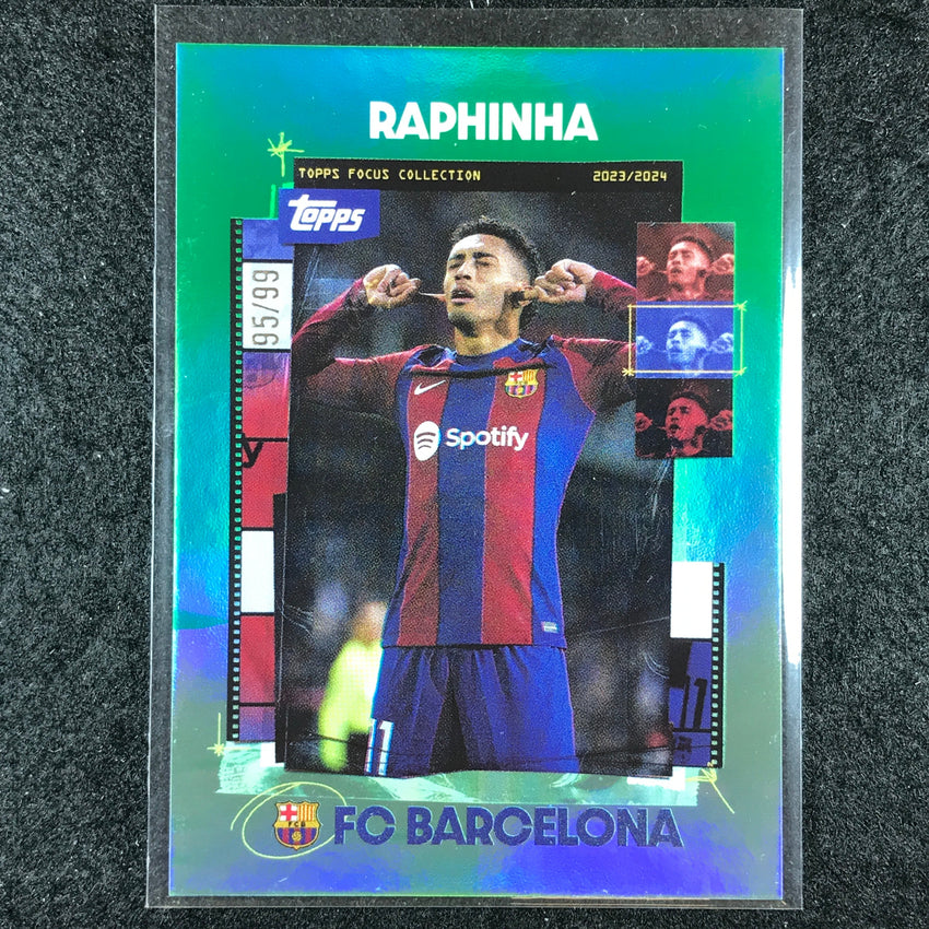 2023-24 Topps Focus Barcelona RAPHINHA Snapshots Green Rainbow Foil 95/99 #27