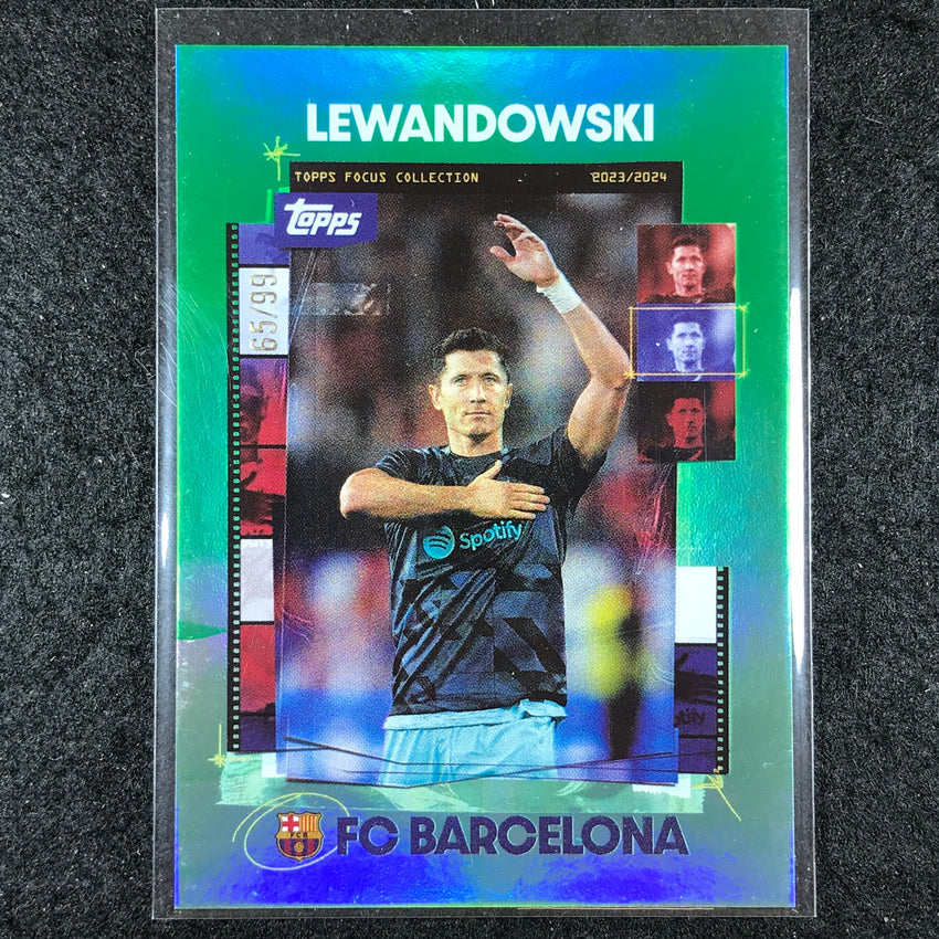 2023-24 Topps Focus Barcelona ROBERT LEWANDOWSKI Snapshots Green Foil 65/99 #32