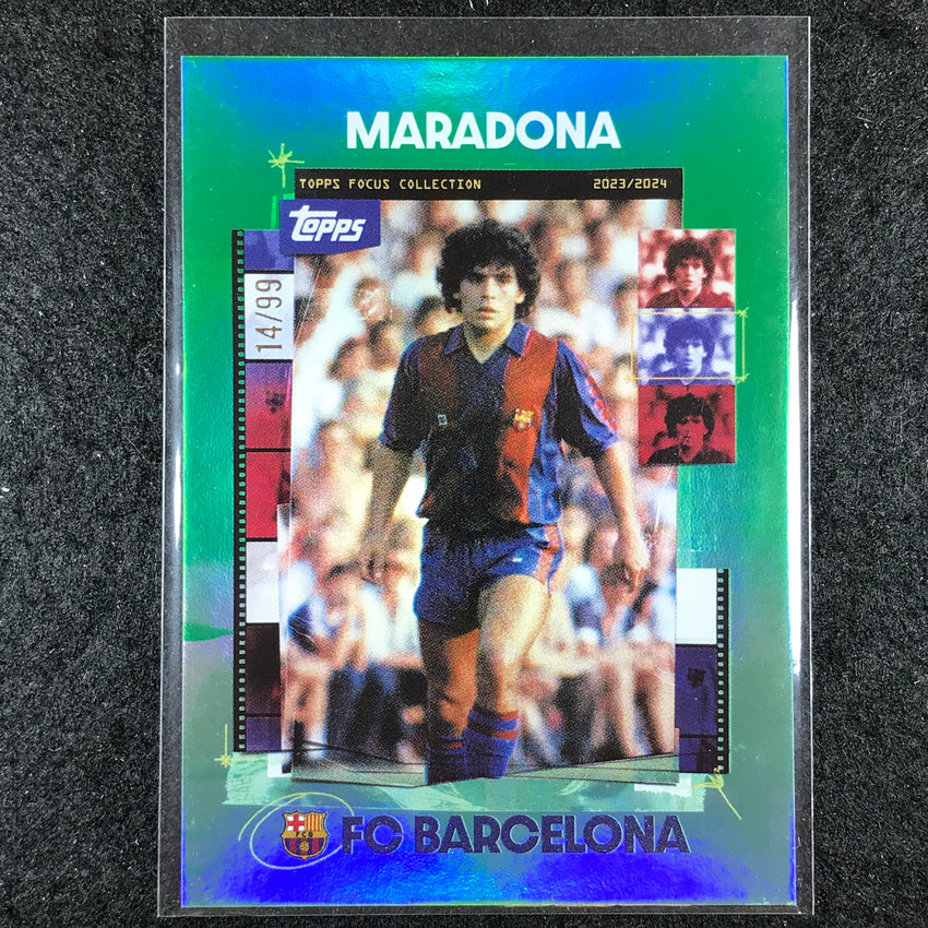 2023-24 Topps Focus Barcelona DIEGO MARADONA Snapshots Green Rainbow 14/99 #36