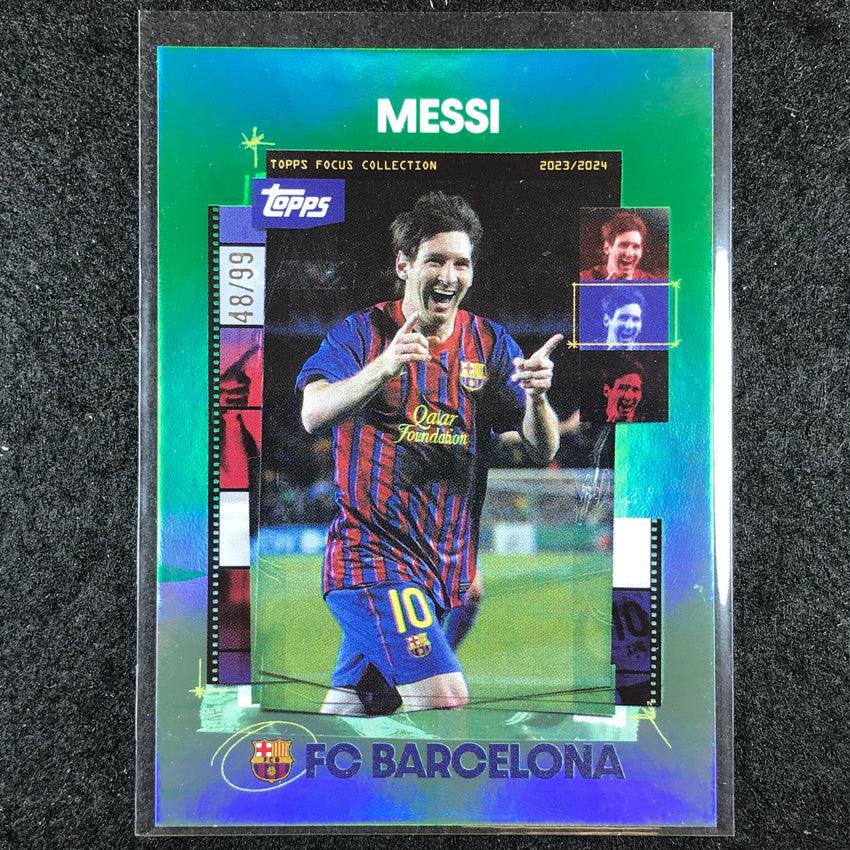2023-24 Topps Focus Barcelona LIONEL MESSI Snapshots Green Rainbow 48/99 #37