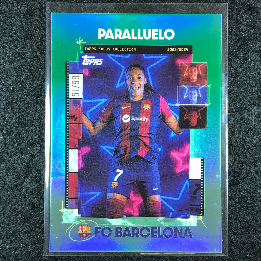 2023-24 Topps Focus Barcelona SALMA PARALLUELO Snapshots Green Rainbow 51/99 #40