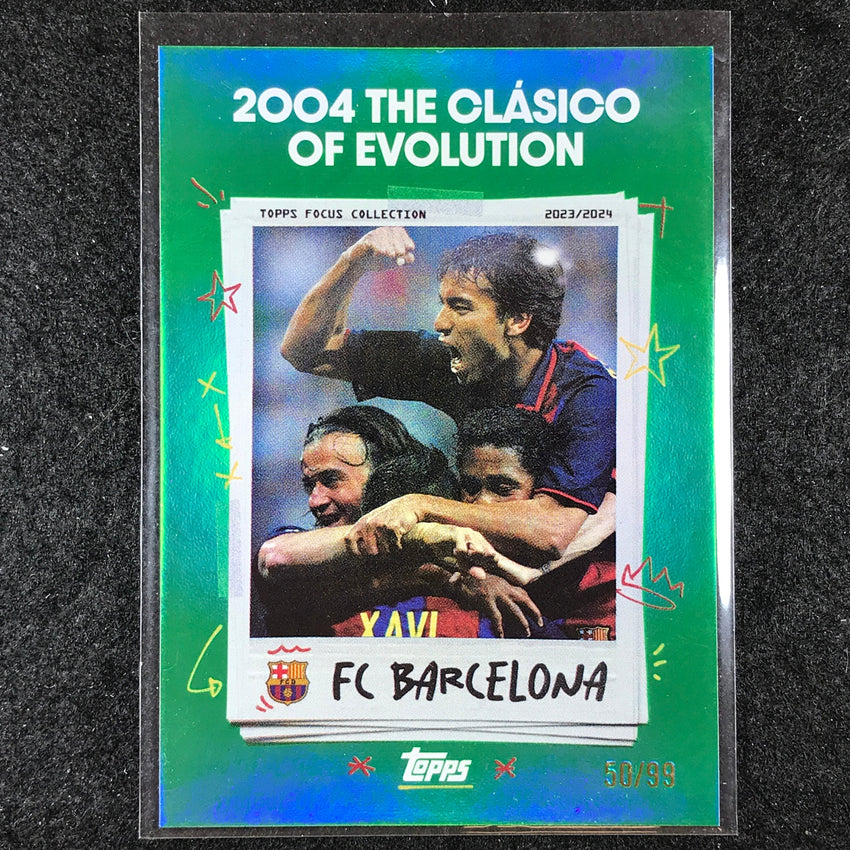 2023-24 Topps Focus Barcelona 2004 CLASICO OF EVOLUTION Moments Time Green 50/99