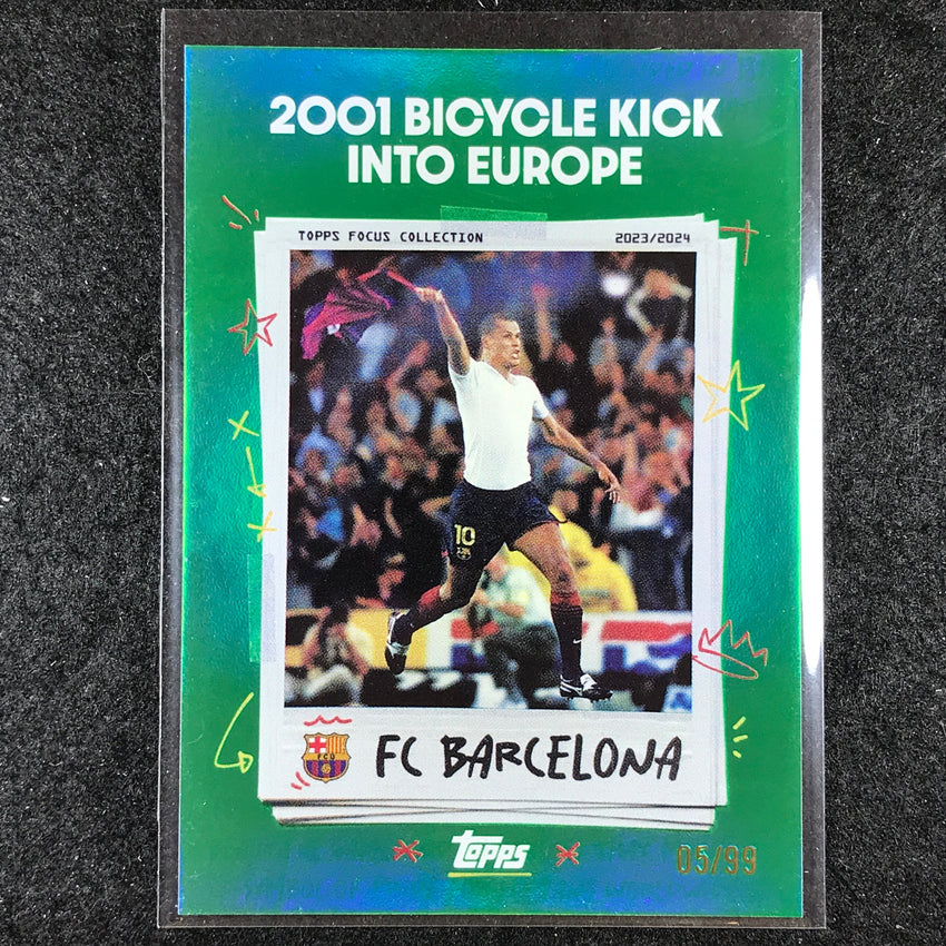 2023-24 Topps Focus Barcelona 2001 BICYCLE KICK Moments In Time Green 5/99