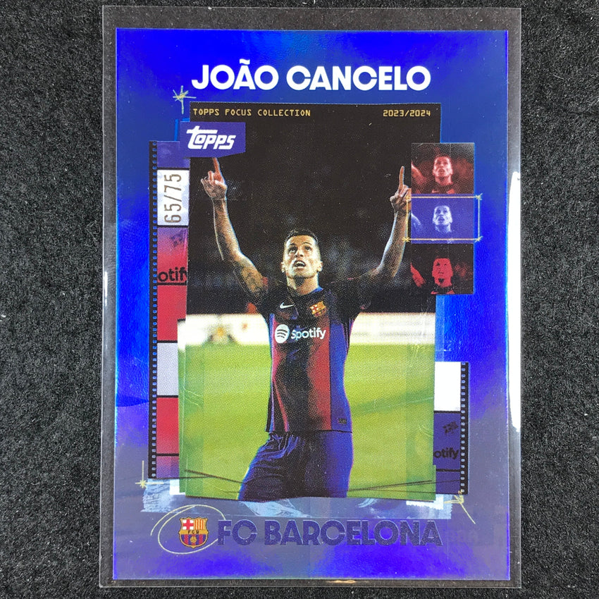 2023-24 Topps Focus Barcelona JOAO CANCELO Snapshots Blue Rainbow Foil 65/75 #9