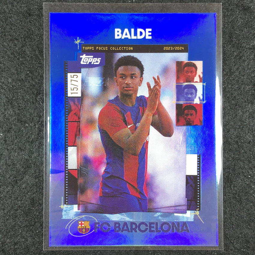 2023-24 Topps Focus Barcelona ALEJANDRO BALDE Snapshots Blue Rainbow 15/75 #7