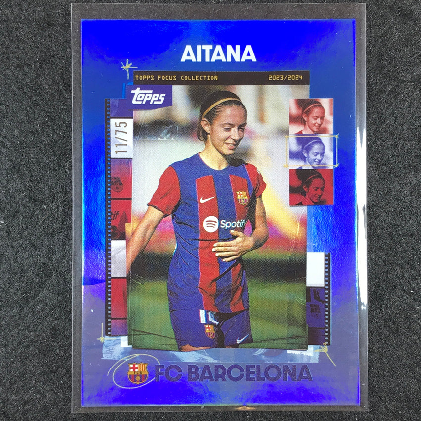 2023-24 Topps Focus Barcelona AITANA BONMATI Snapshots Blue Rainbow 11/75 #12