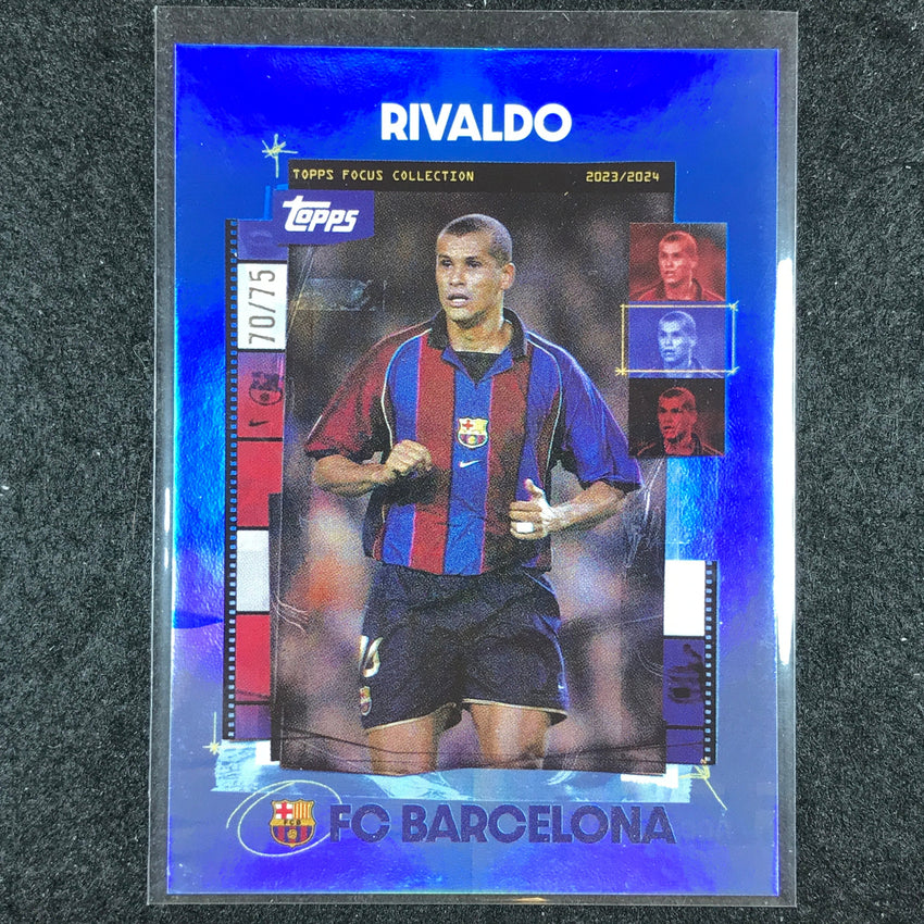 2023-24 Topps Focus Barcelona RIVALDO Snapshots Blue Rainbow Foil 70/75 #17