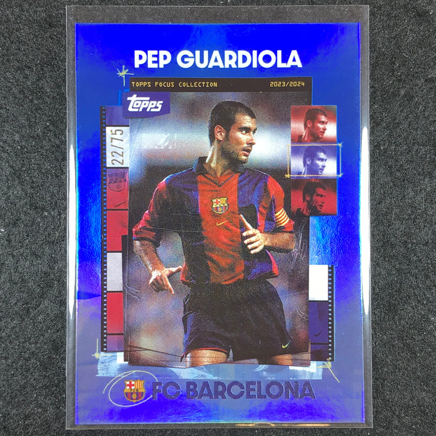 2023-24 Topps Focus Barcelona PEP GUARDIOLA Snapshots Blue Rainbow 22/75 #19