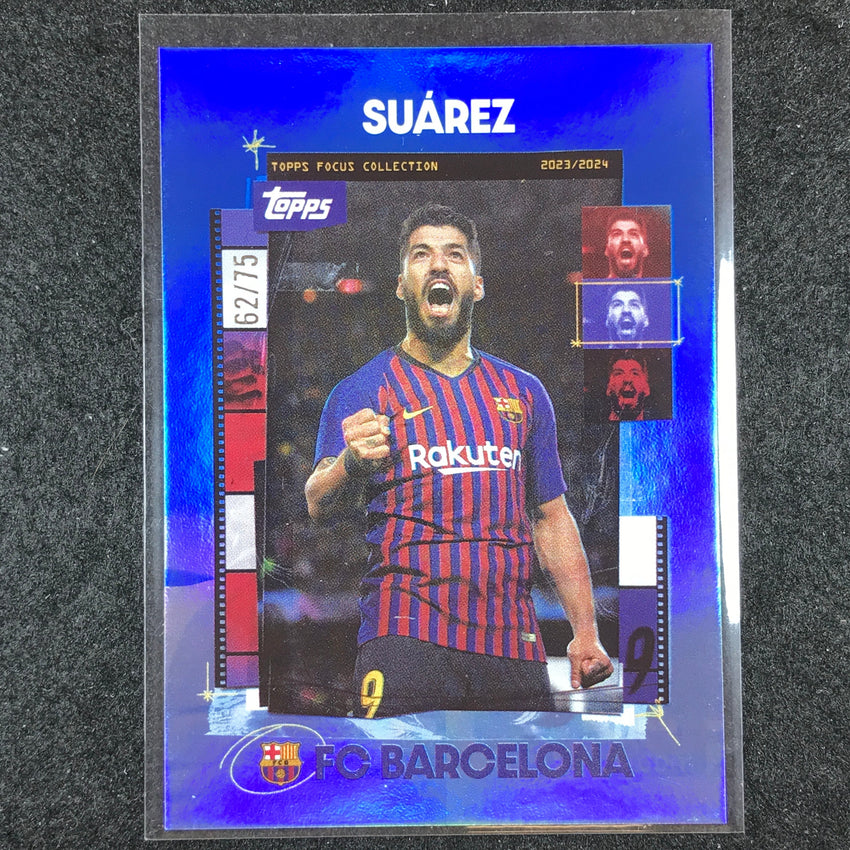 2023-24 Topps Focus Barcelona LUIS SUAREZ Snapshots Blue Rainbow Foil 62/75 #35