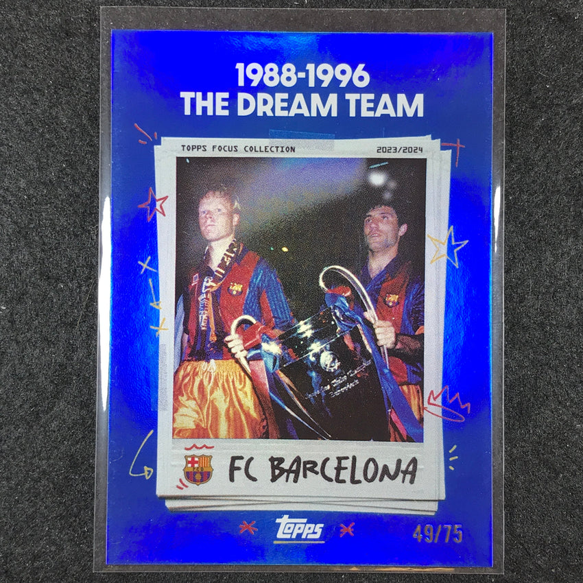 2023-24 Topps Focus Barcelona 1988-1996 DREAM TEAM Moments In Time Blue 49/75