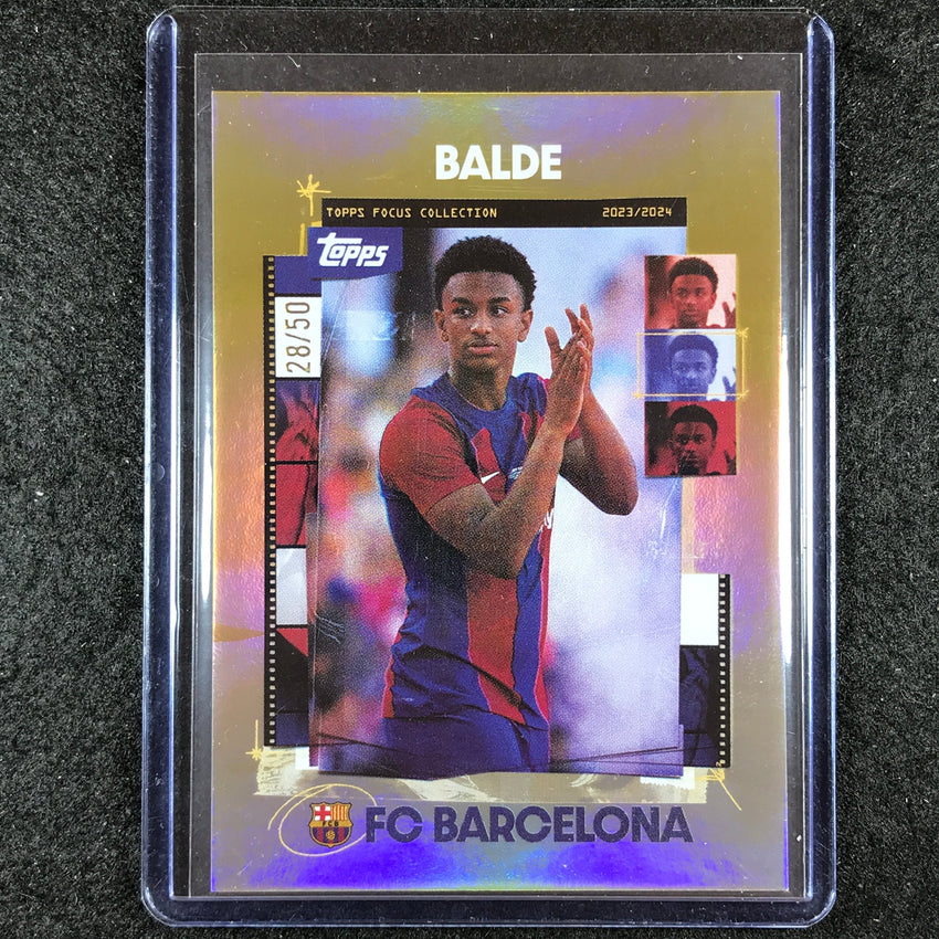 2023-24 Topps Focus Barcelona ALEJANDRO BALDE Snapshots Gold Rainbow 28/50 #7
