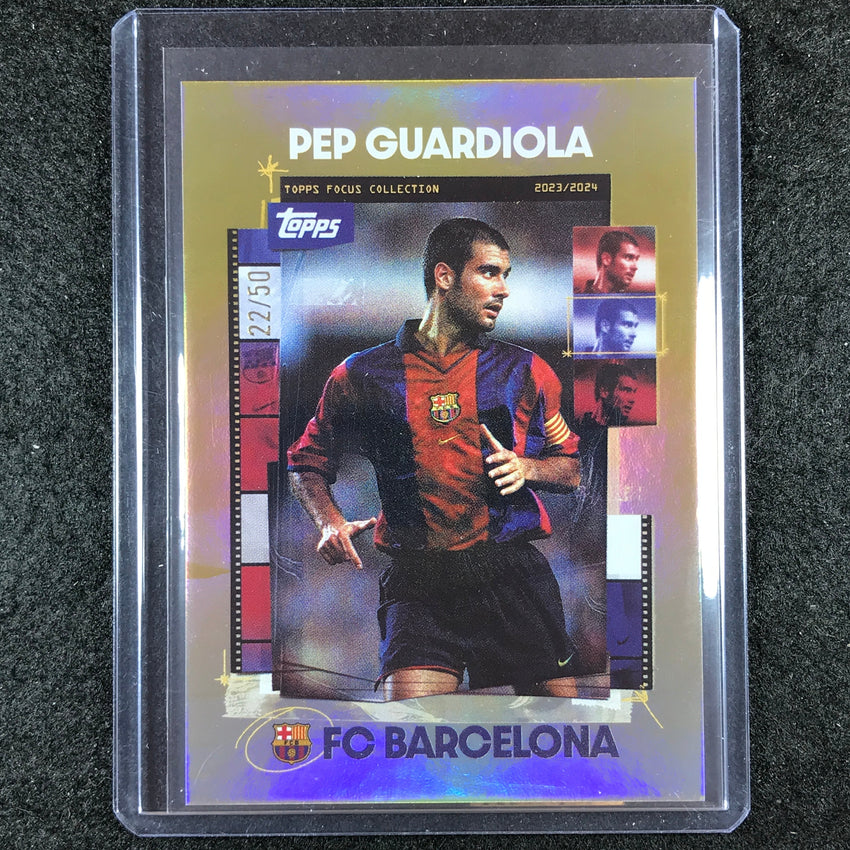2023-24 Topps Focus Barcelona PEP GUARDIOLA Snapshots Gold Rainbow 22/50 #19