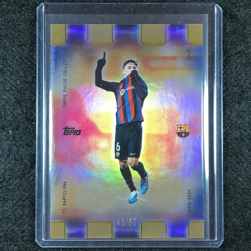 2023-24 Topps Focus Barcelona GAVI Golden Hour Gold Rainbow Foil 45/50 #3