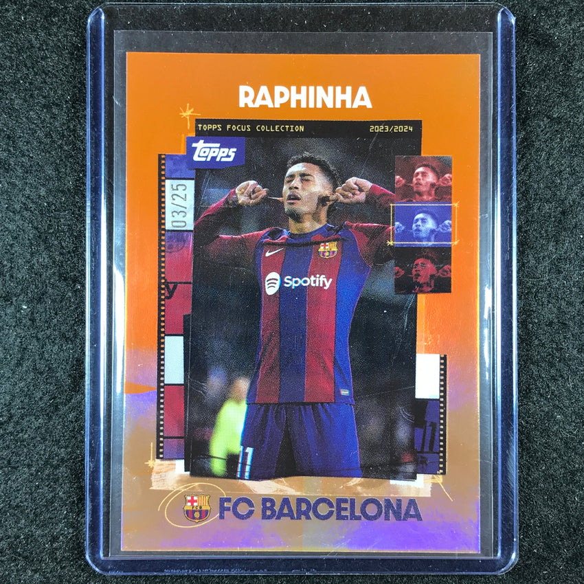 2023-24 Topps Focus Barcelona RAPHINHA Snapshots Orange Rainbow Foil 3/25