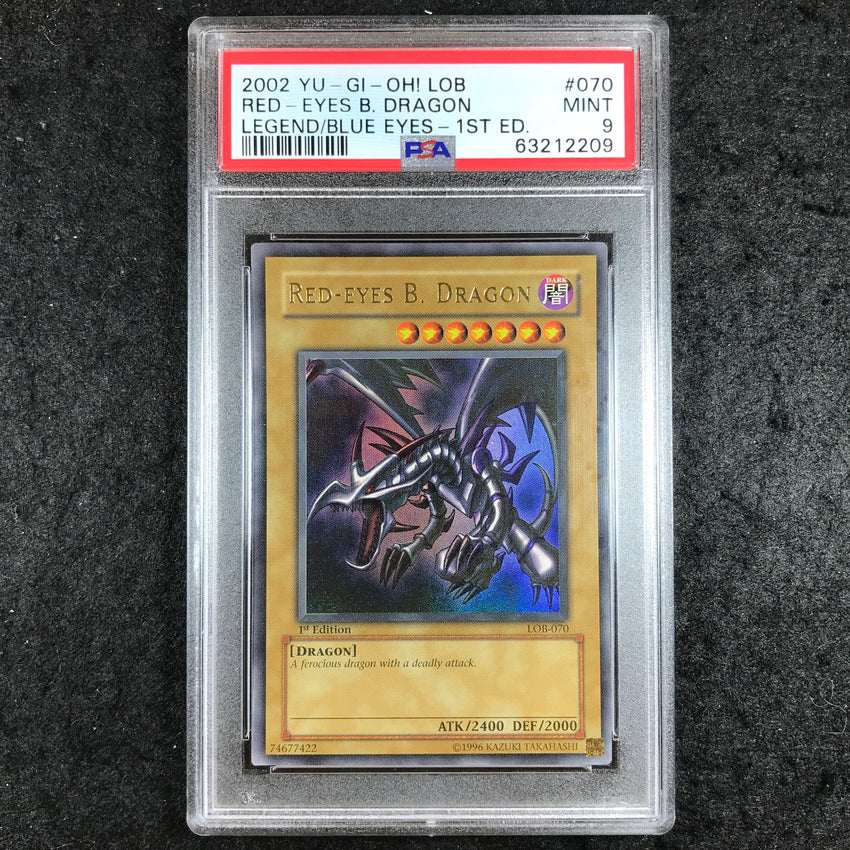 PSA 9 Red-Eyes Black Dragon - LOB-070 - Ultra Rare 1st Edition 209