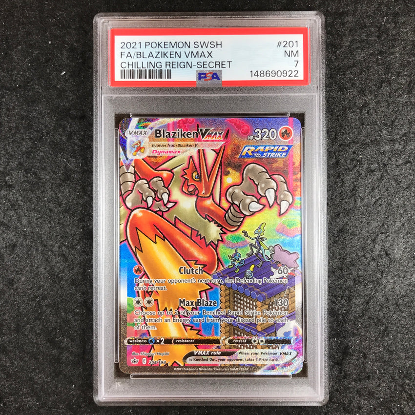 PSA 7 Blaziken VMAX - 201/198 - Secret Pokemon Sword & Shield Chilling Reign 922-Cherry Collectables
