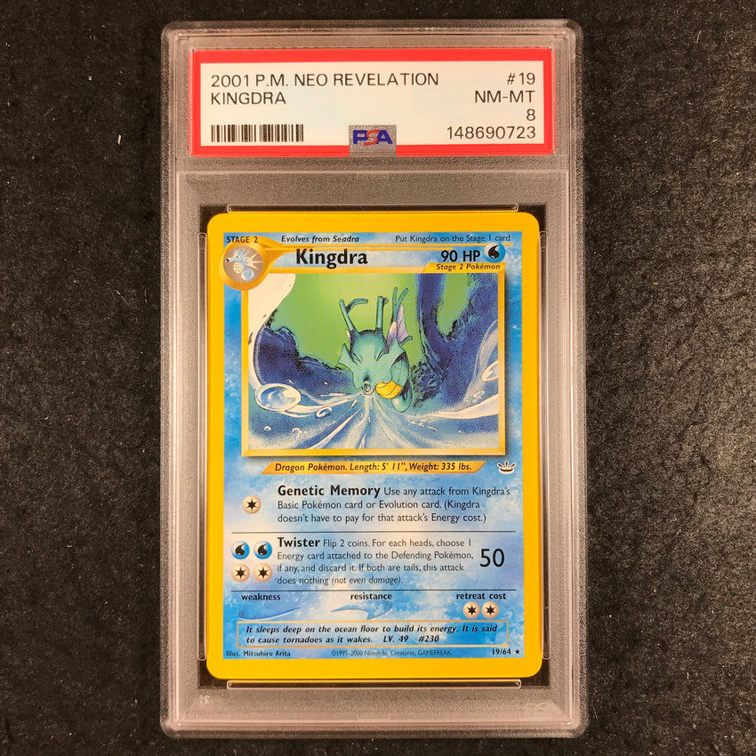 PSA 8 Kingdra - 19 - Pokemon Neo Revelation 723-Cherry Collectables