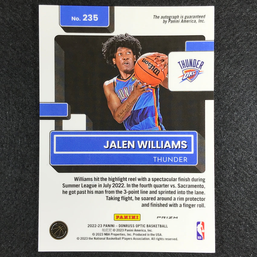 2022-23 Donruss Optic Jalen Williams Rated Rookie Signatures Auto Choice No 235