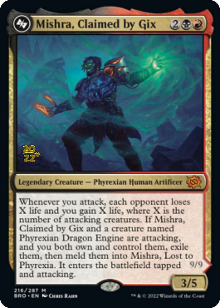 [PRE-RELEASE] FOIL Mishra, Claimed by Gix - Brother's War Pre-Release Promo