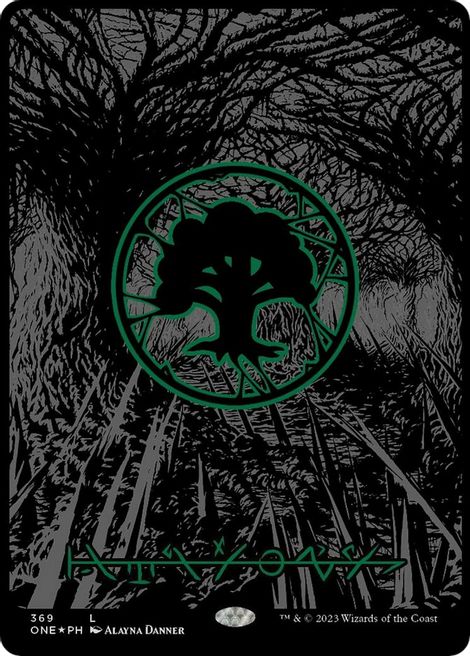 Forest - No 369 - Phyrexian Full Art Oil Slick Raised Foil