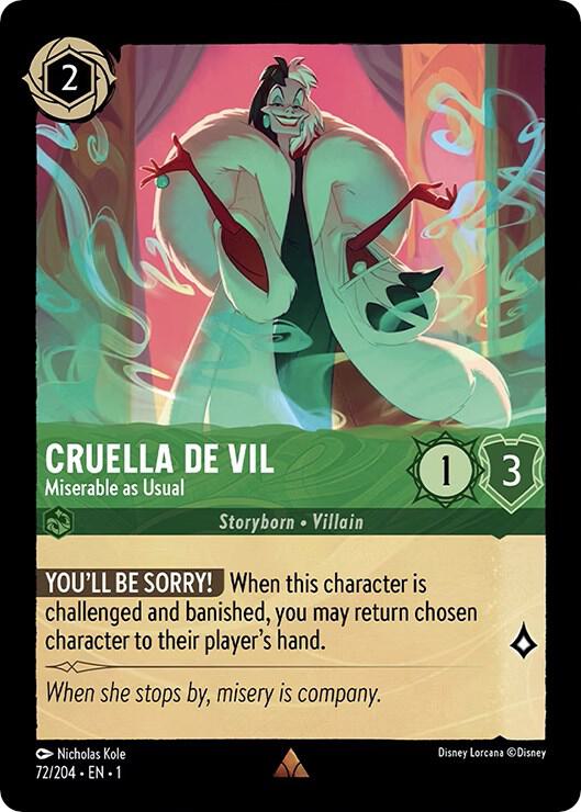 Cruella de Vil - Miserables as Usual - 72/204 - Rare - Lorcana The First Chapter