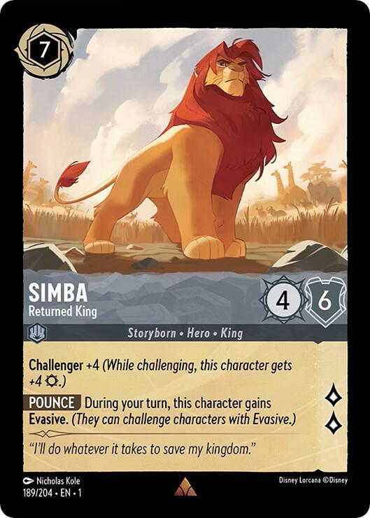 COLD FOIL Simba - Returned King - 189/204 - Rare - Lorcana The First Chapter