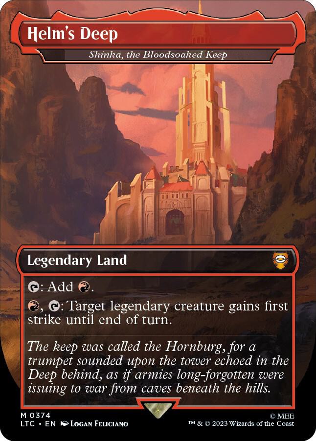 FOIL BORDERLESS Helm's Deep - Shinka, the Bloodspaled Keep - Mythic - Lord of the Rings: Tales of Middle-Earth Commander