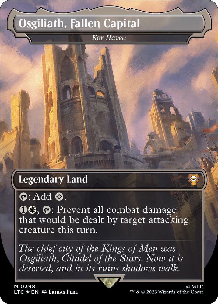 SURGE FOIL BORDERLESS Osgiliath, Fallen Capital // Kor Haven - #398 - Mythic Lord of the Rings Commander