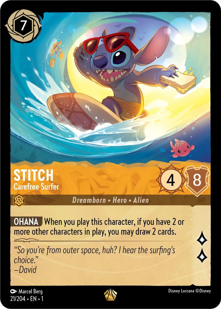 Stitch - Carefree Surfer - 21/204 - Legendary - Lorcana The First Chapter