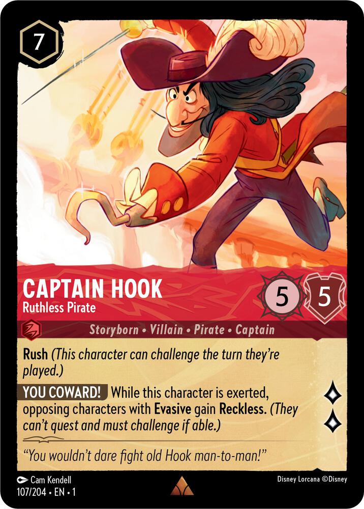 COLD FOIL Captain Hook - Ruthless Pirate - 107/204 - Rare - Lorcana The First Chapter