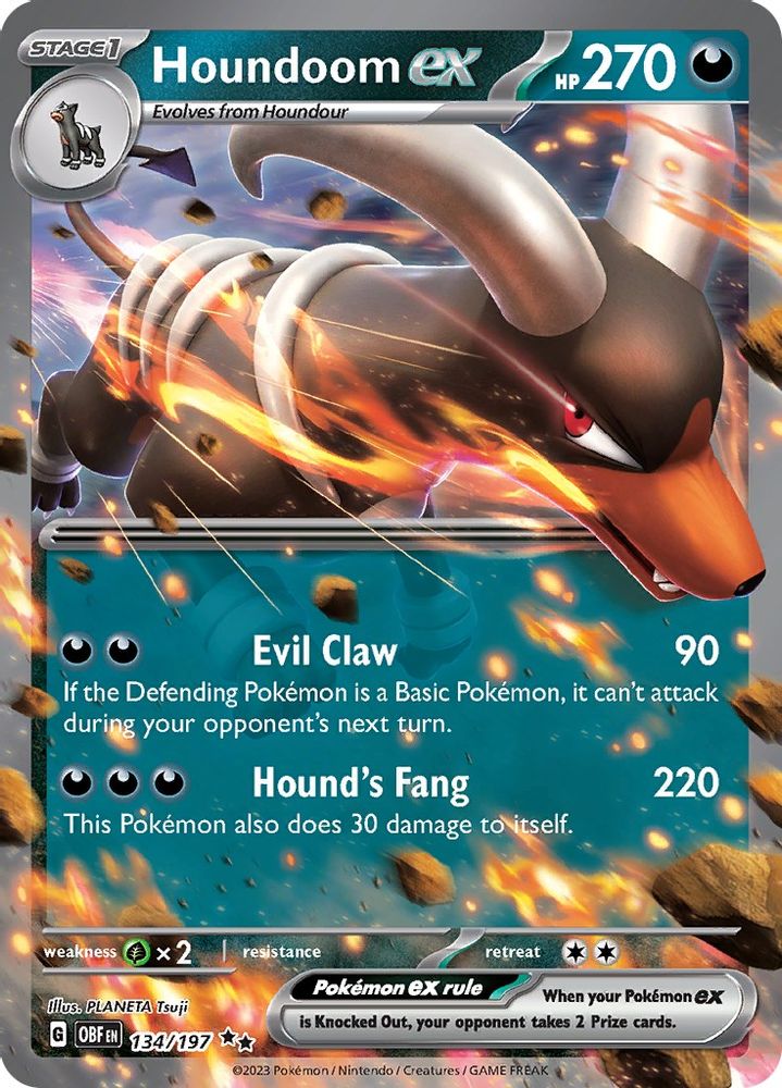 Houndoom ex - [  134/197 ] - Double Rare - Pokemon SV03 Obsidian Flames