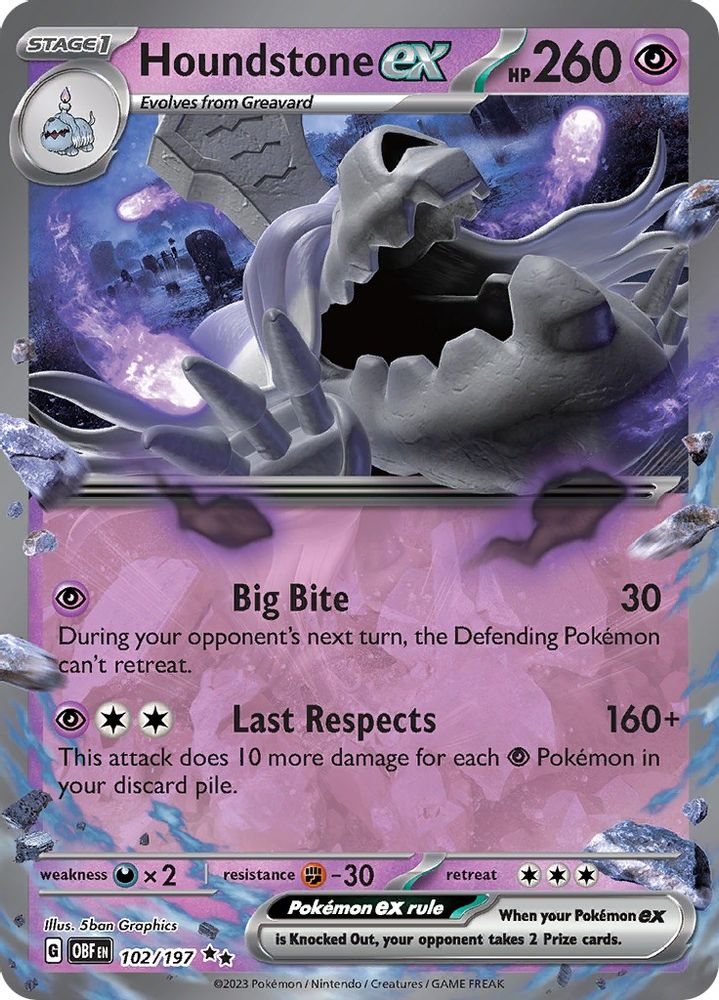 Houndstone ex - [  102/197 ] - Double Rare - Pokemon SV03 Obsidian Flames