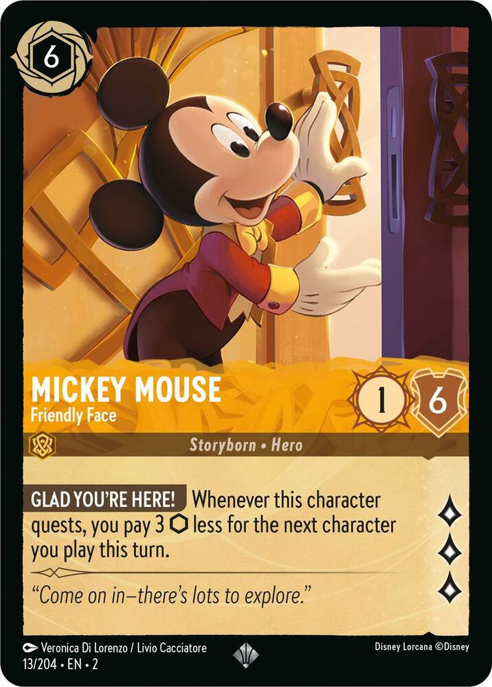 COLD FOIL Mickey Mouse - Friendly Face - 13/204 - Super Rare - Lorcana Rise of the Floodborn