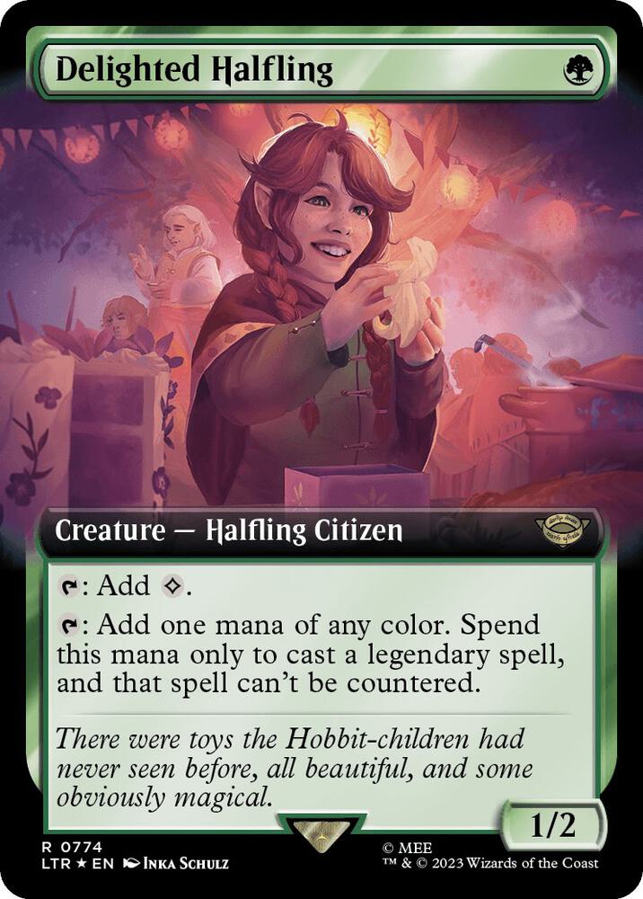 SURGE FOIL BORDERLESS Delighted Halfling - #774 - Rare Lord of the Rings: Tales of Middle Earth