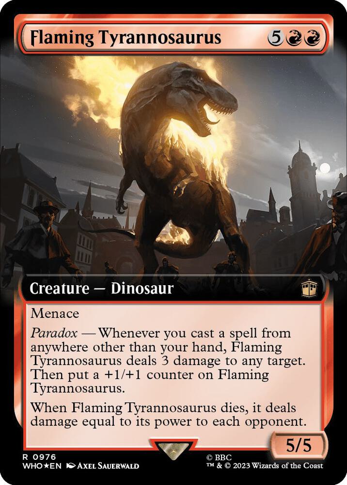 SURGE FOIL EXTENDED ART Flaming Tyrannosaurus - #976 - Rare Universes Beyond: Doctor Who