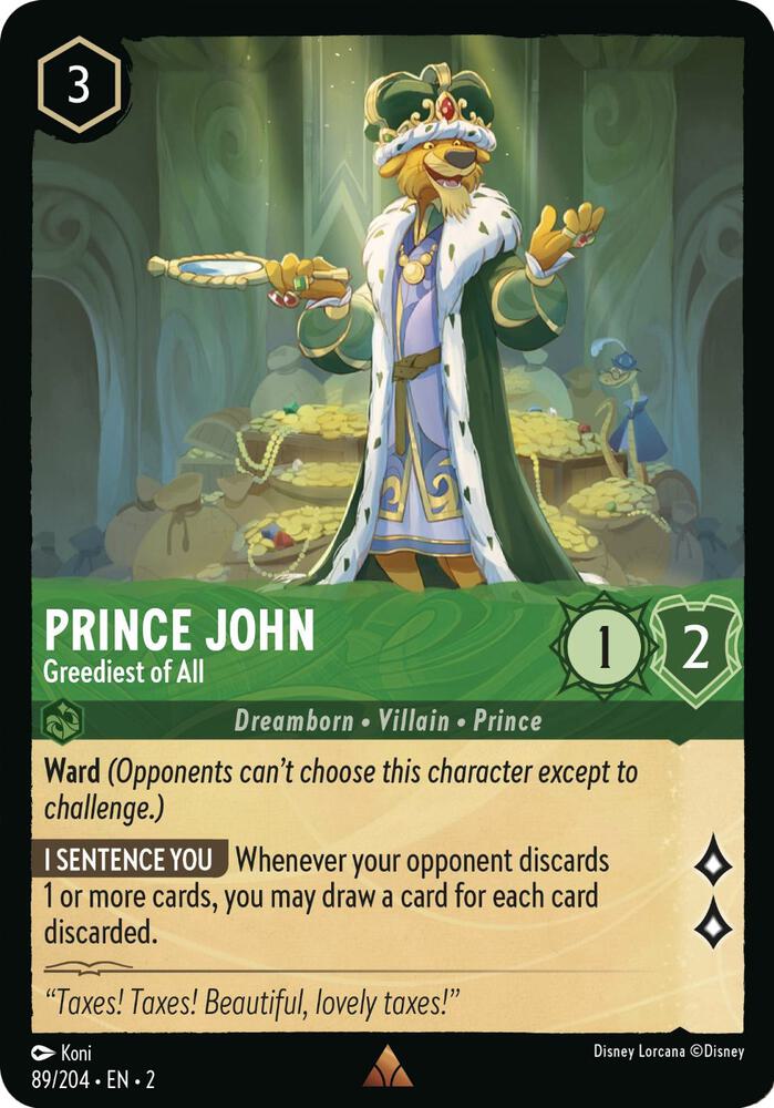 Prince John - Greediest of All - 89/204 - Rare - Lorcana Rise of the Floodborn