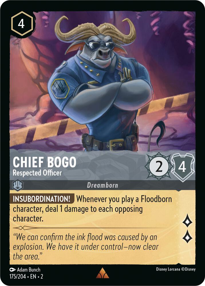 Chief Bogo - 175/204 - Rare - Lorcana Rise of the Floodborn Cherry Collectables Chief Bogo - 175/204 - Rare - Lorcana Rise of the Floodborn Cherry Collectables